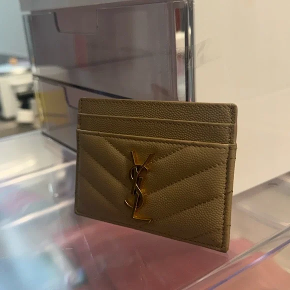 Yves Saint Laurent Tan Card Holder with Gold Logo - Picture 4 of 10